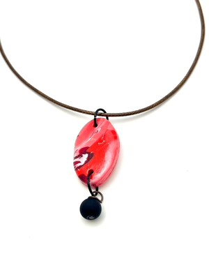 Shaded Red Oval Shaped Pendant with Black Bead - image1